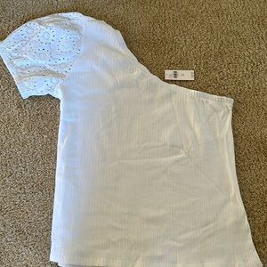 NWT White Anthopologie One Shoulder Eyelet Top